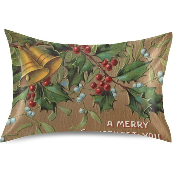 GZHJMY Vintage Christmas Holly Satin Pillowcase for Hair and Skin Silk Pillowcase, Queen Size(20x30 inches) - Slip Cooling Satin Pillow Covers with Envelope Closure,Christmas Decoration