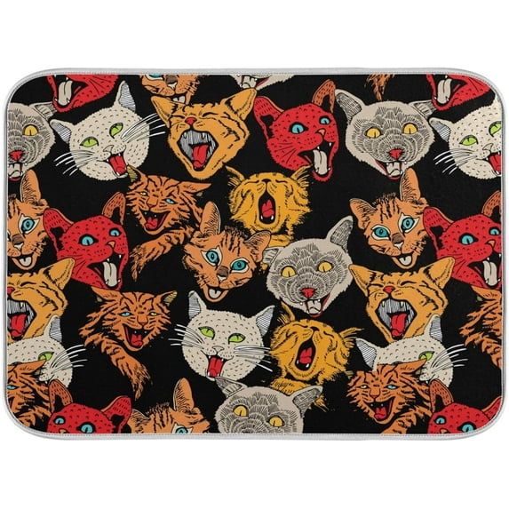 GZHJMY Vintage Cute Cats Absorbent Dish Drying Mat Microfiber Kitchen Countertop Table Protector Multi-Purpose Counter Rack Sink Drainer Pad (16 x 18 Inches)