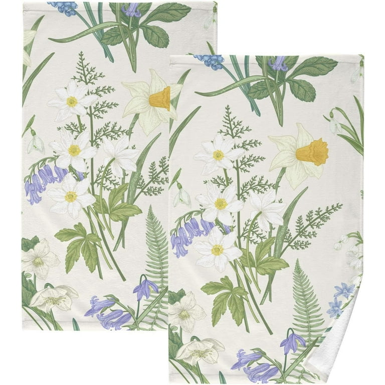 GZHJMY Vintage Floral Meadow A Spring Flowers Cotton Towels Set 2 Pcs Absorbent Hand Towel Face Towels Kitchen Towels Bath Towels for Bathroom Laundry Room Kitchen 16 x 28 Inches Walmart