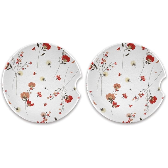 GZHJMY Vintage Flowers Car Coasters 2 Pack Drinks Absorbent Ceramic Stone Car Coasters with Fingertip Grip Car Cup Holder Coasters Cup Coasters