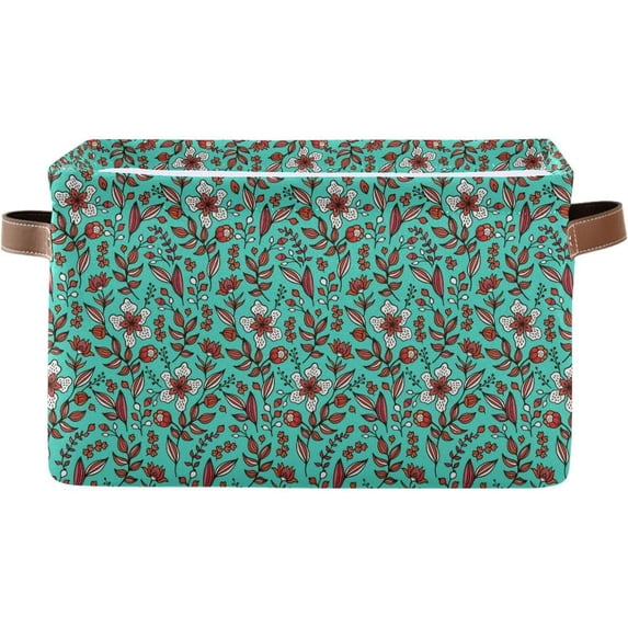 GZHJMY Vintage Flowers Foldable Canvas Storage Bin, Sturdy Fabric Storage Basket with Handles, Storage Cube Box for Organizing Shelf Nursery Toy Closet 1PCS#1049