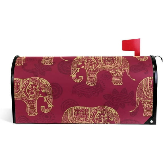 GZHJMY Vintage Indian Tribal Elephants Magnetic Mailbox Cover Large Size Mailbox Wraps MailWraps Post Letter Box Cover Garden Yard Oversized 25.5 x 21 inch Home Decor