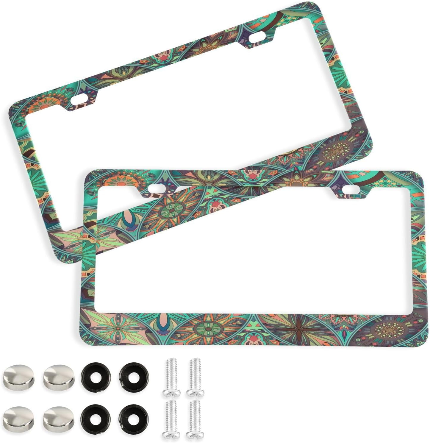 GZHJMY Vintage Mandala Elements License Plate Frame 2 PCs Universal