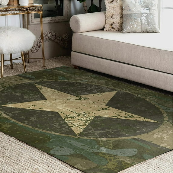 GZHJMY Vintage Military Camouflage Star Area Rug Living Room Rugs - 5'3" x4 Abstract Large Soft Indoor Washable Rug Low Pile Carpet for Bedroom Dining Room Office Carpet Runner
