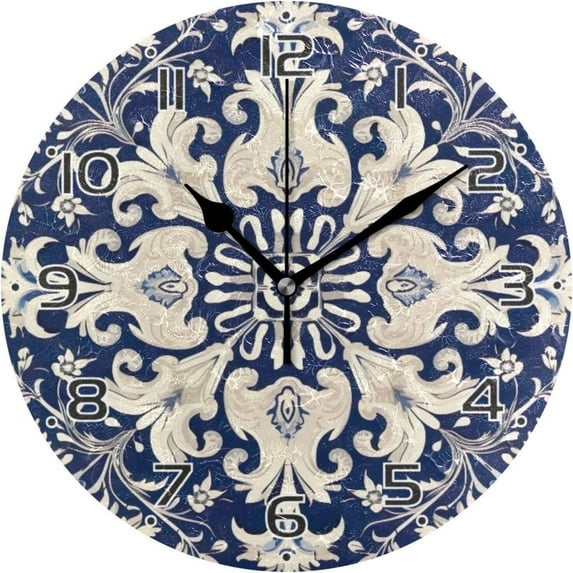 GZHJMY Vintage Ornamental Floral Clock Silent Round Wall Clock Non Ticking Battery Device Clocks Creative Decoration Wall Clock for Living Room Bedroom Office Kitchen