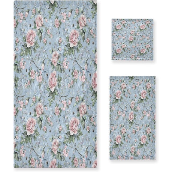GZHJMY Vintage Rose Bath Towel Set of 3, Highly Absorbent & Soft Bathroom Towels Set Quick Dry Towels Set for Bathroom Spa Beach (1 Bathroom Towels, 1 Hand Towel, 1 Washcloth)