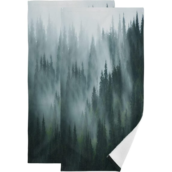 GZHJMY Vintage Style Misty Landscape With Fir Forest Hand Towel Set of 2, Super Soft Absorbent Fade Resistant Cotton Bath Towels Fingertip Towels for Bathroom Hotel Spa Gym 28.3x14. Washcloths