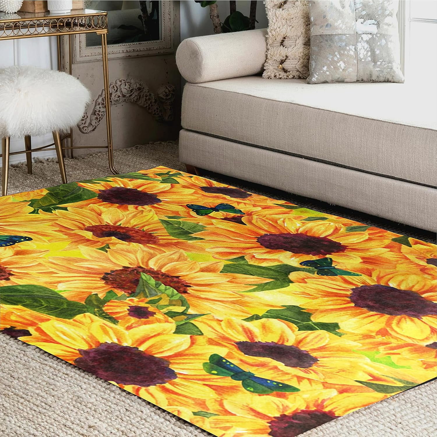 GZHJMY Vintage Sunny Sunflower Butterfly Area Rug Living Room Rugs - 5 ...