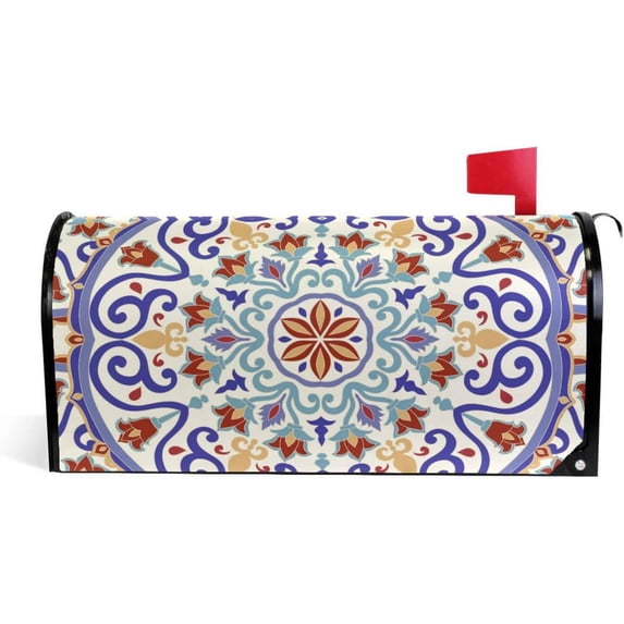 GZHJMY Vintage Turkish Colorful Mandala Magnetic Mailbox Cover Large Size Mailbox Wraps MailWraps Post Letter Box Cover Garden Yard Oversized 25.5 x 21 inch Home Decor
