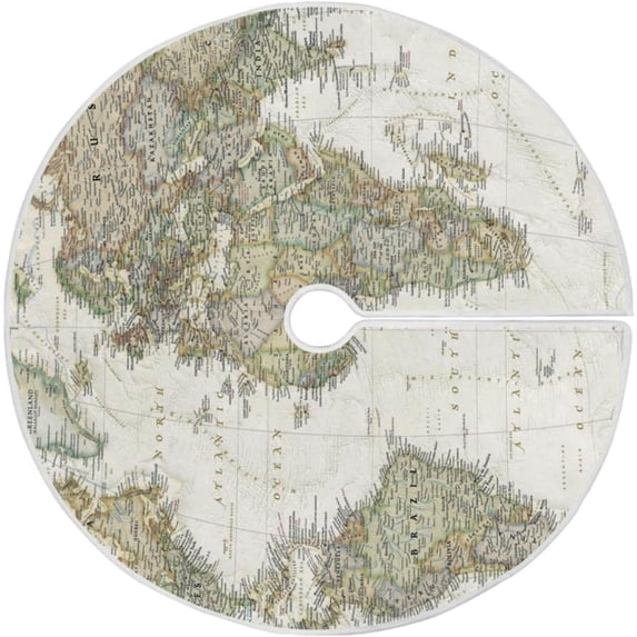 GZHJMY Vintage World Map Christmas Tree Skirt 36" Christmas Decorations Indoor Outdoor Tree Skir for Home Holiday Party Decorations Gift