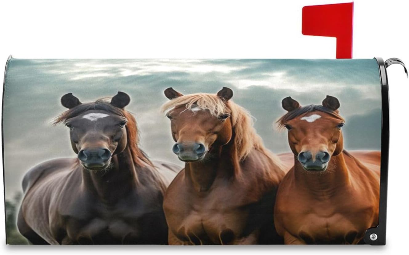 GZHJMY Waiting Horses Mailbox Covers Post Box Cover Wraps Large Size 20.8" X 25.4