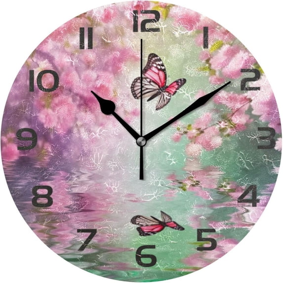 GZHJMY Wall Clock Butterflies Blossom 10 Inch Silent Non Ticking Quality Quartz Battery Operated Digital Round Easy to Read for Home Office Kitchen Decorative