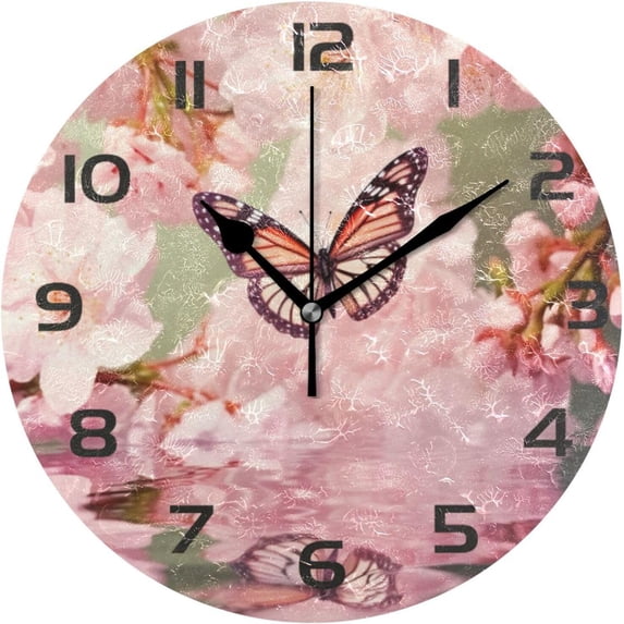 GZHJMY Wall Clock Butterfly and Blossom 10 Inch Silent Non Ticking Quality Quartz Battery Operated Digital Round Easy to Read for Home Office Kitchen Decorative