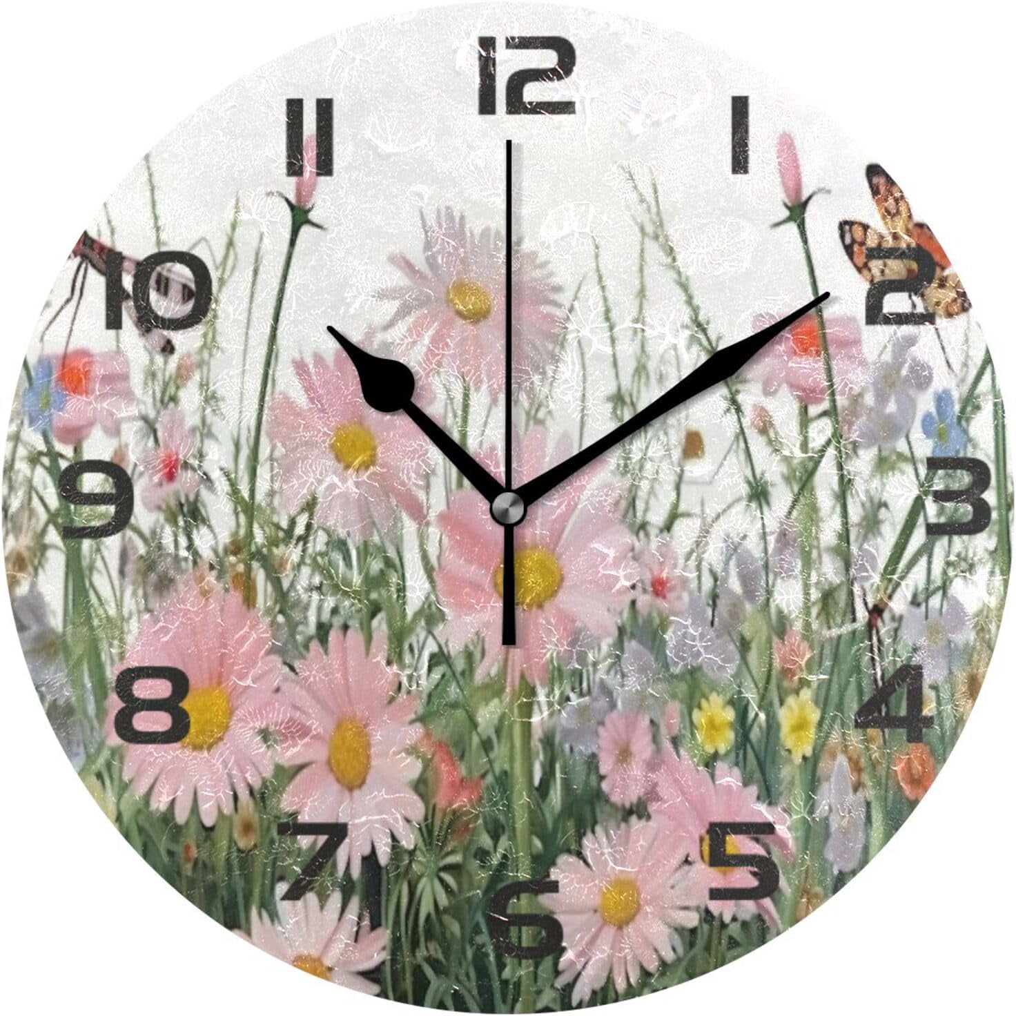 GZHJMY Wall Clock Colorful Flowers 10 Inch Silent Non Ticking Quality ...