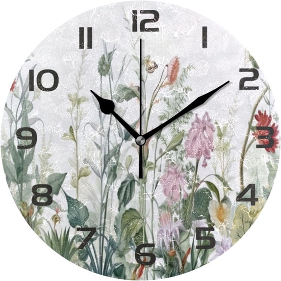GZHJMY Wall Clock Colorful Flowers 10 Inch Silent Non Ticking Quality Quartz Battery Operated Digital Round Easy to Read for Home Office Kitchen Decorative