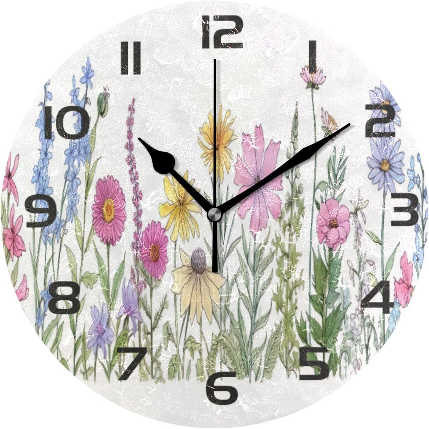 GZHJMY Wall Clock Colorful Flowers 10 Inch Silent Non Ticking Quality ...
