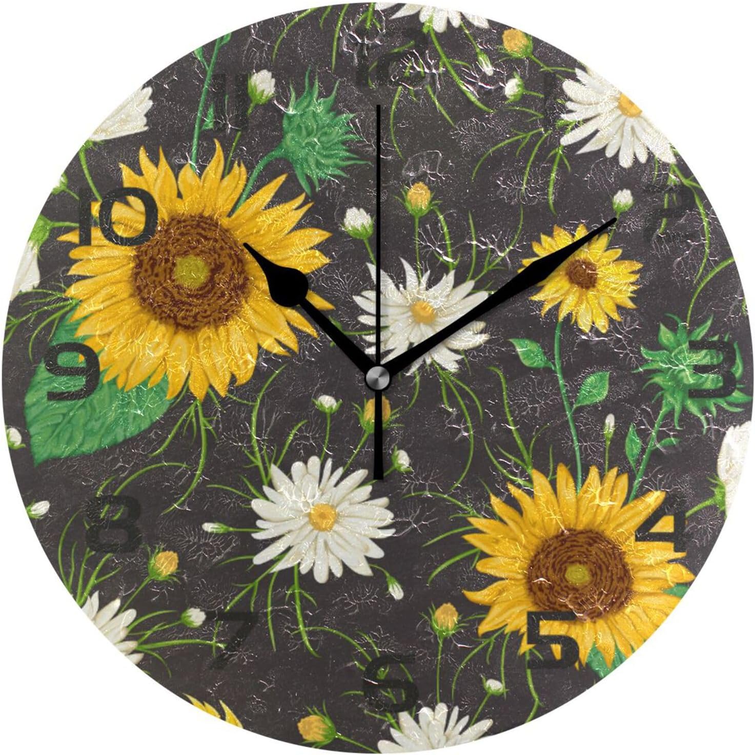 GZHJMY Wall Clock Vintage Sunflowers 10 Inch Silent Non Ticking Quality ...