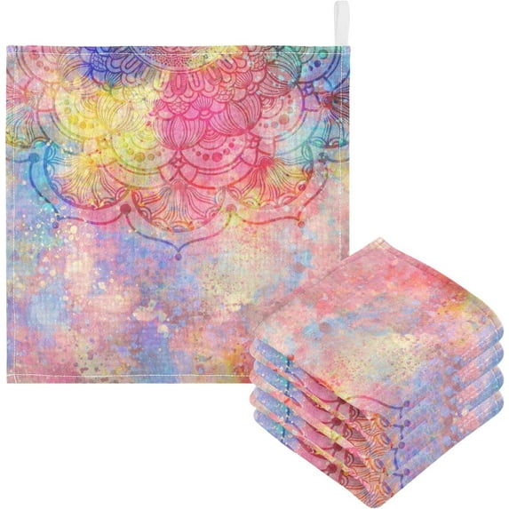 GZHJMY Washcloths Set Bathroom Kitchen Wash Cloths Face Towels Wipes Colorful Splash Mandala Decorative 12x12 Inch 5 Pack