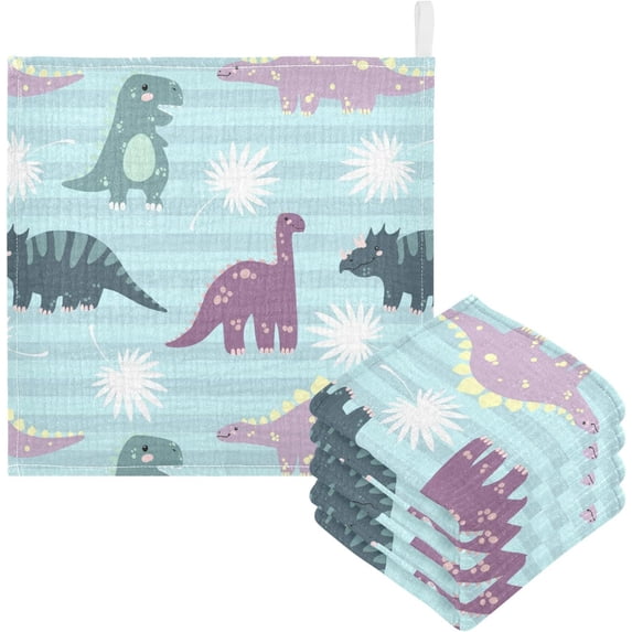 GZHJMY Washcloths Set Bathroom Kitchen Wash Cloths Face Towels Wipes Cute Dinosaurus Tropicals Leaves Decorative 12x12 Inch 5 Pack