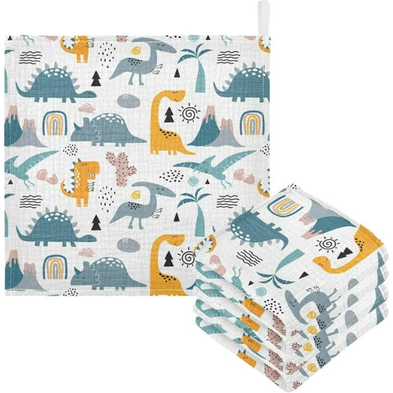 GZHJMY Washcloths Set Bathroom Kitchen Wash Cloths Face Towels Wipes Dinosaur Cartoon Decorative 12x12 Inch 5 Pack