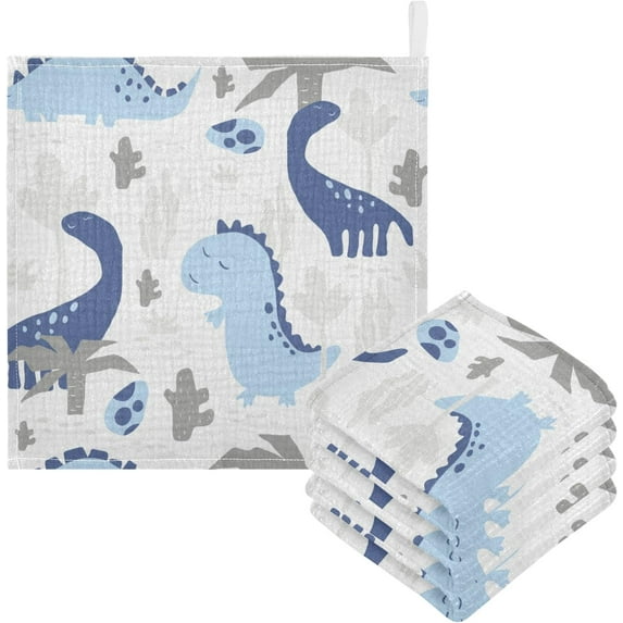 GZHJMY Washcloths Set Bathroom Kitchen Wash Cloths Face Towels Wipes Dinosaur Gray Childish Cartoon Decorative 12x12 Inch 5 Pack