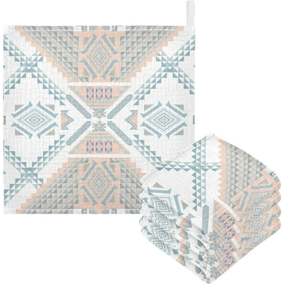 GZHJMY Washcloths Set Bathroom Kitchen Wash Cloths Face Towels Wipes Ethnic Geometrical Pattern Decorative 12x12 Inch 5 Pack
