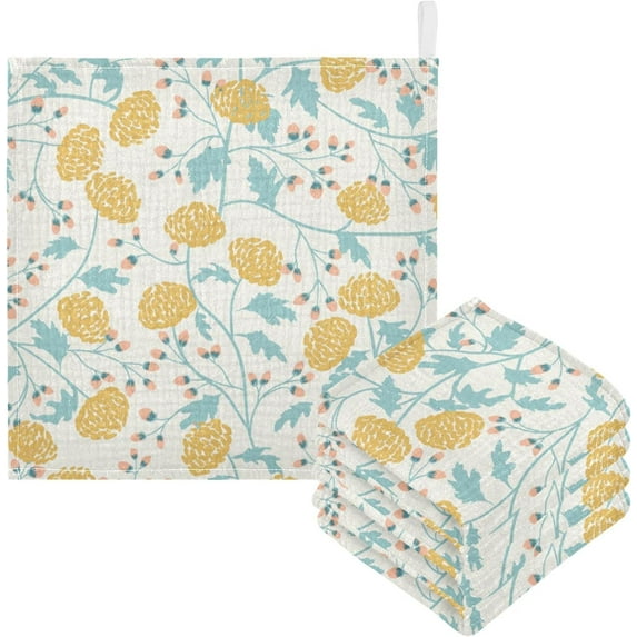GZHJMY Washcloths Set Bathroom Kitchen Wash Cloths Face Towels Wipes Floral Flower Japanese Decorative 12x12 Inch 5 Pack