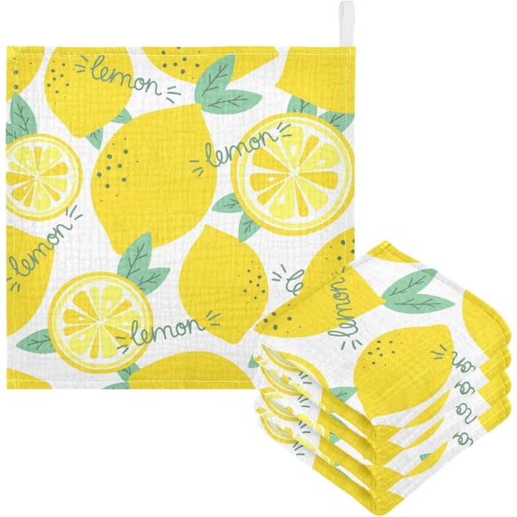 GZHJMY Washcloths Set Bathroom Kitchen Wash Cloths Face Towels Wipes Fresh Lemons Leaves Decorative 12x12 Inch 5 Pack
