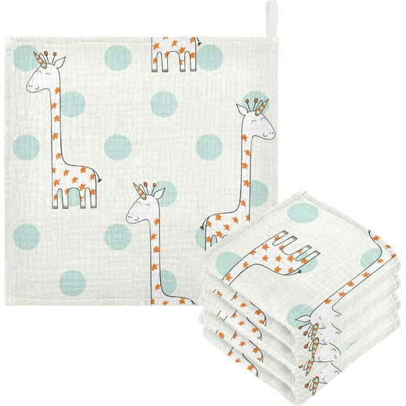 GZHJMY Washcloths Set Bathroom Kitchen Wash Cloths Face Towels Wipes Magic Cute Giraffe Decorative 12x12 Inch 5 Pack