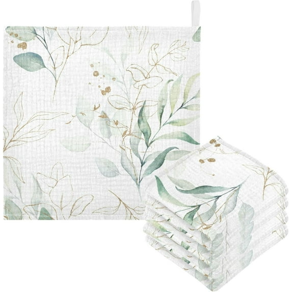 GZHJMY Washcloths Set Bathroom Kitchen Wash Cloths Face Towels Wipes Watercolor Floral Leaves Pattern Decorative 12x12 Inch 5 Pack