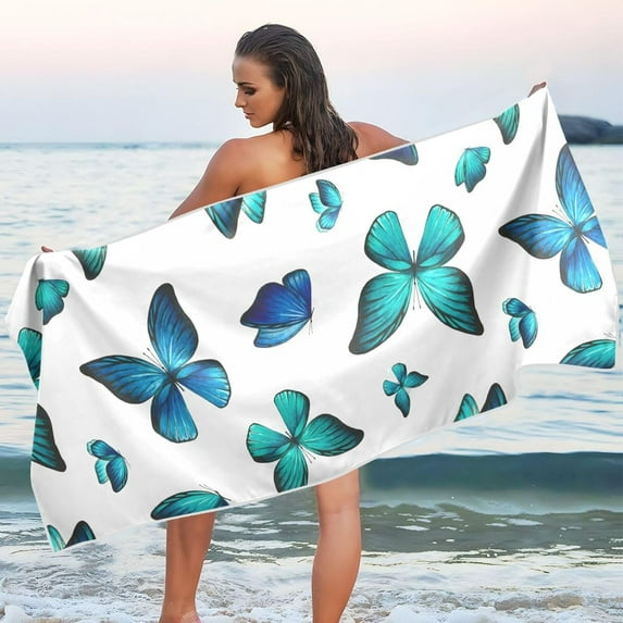 GZHJMY Watercolor Blue Butterfly Beach Towel Quick Dry Absorbent Bath Towels Sandproof Lightweight Towel for Gym Yoga Sports Swimming- 30x60in Washcloth