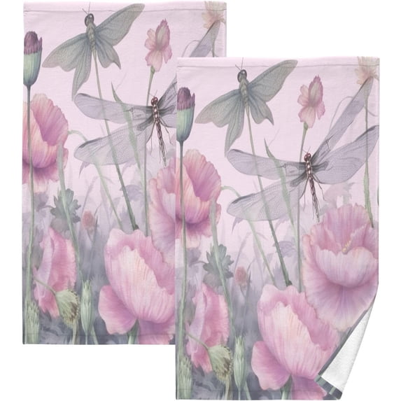 GZHJMY Watercolor Dragonflies Hand Towels Set of 2, Highly Absorbent Soft Cotton Face Towels Bathroom Decorative Towel for Beach Gym Spa Shower, 16x28In Washcloths