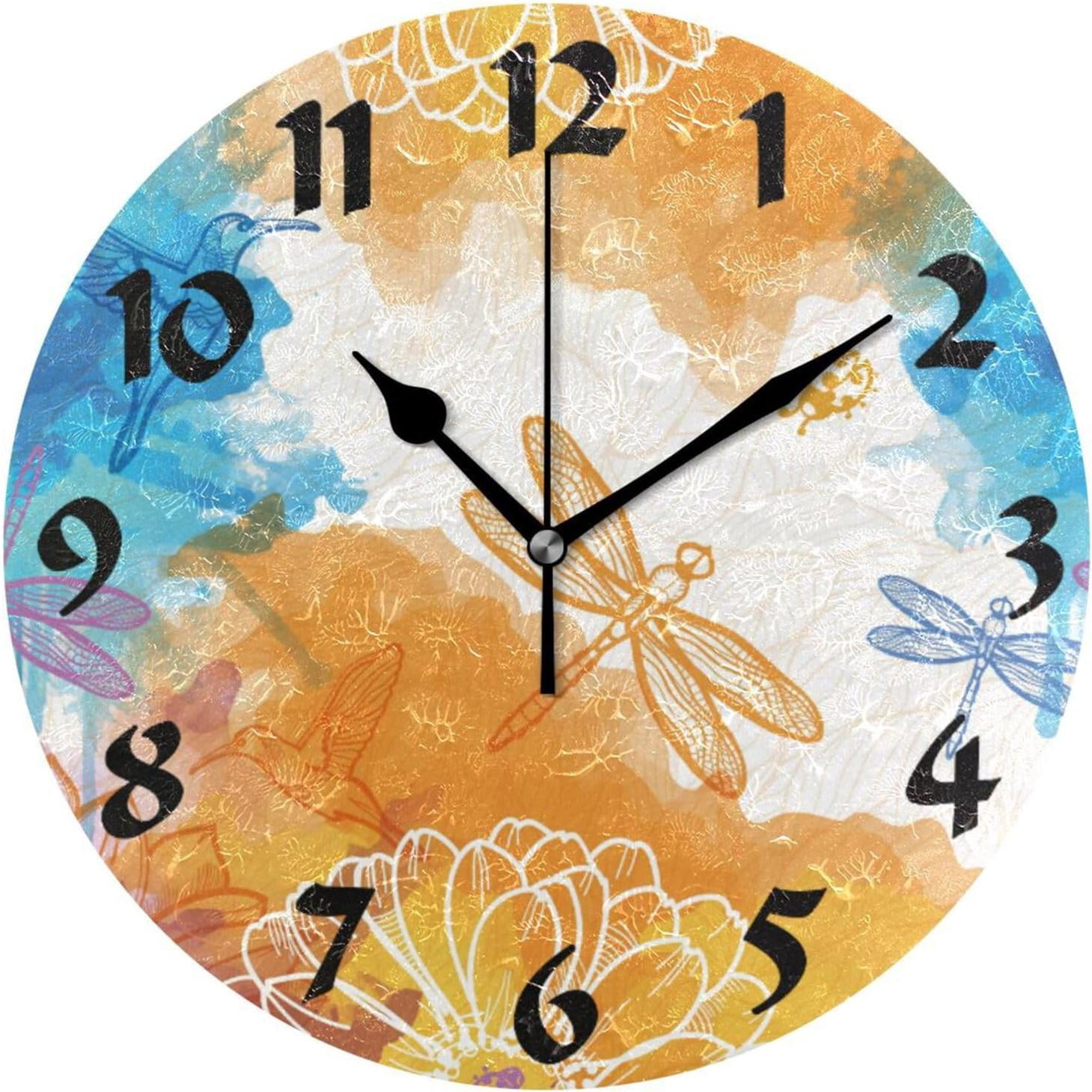 Dragonfly Clock Roses GZHJMY Watercolor Dragonfly Flowerjpg Round Wall Clock,Silent Non ...