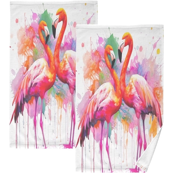 GZHJMY Watercolor Flamingos Hand Towels Set of 2, Highly Absorbent Soft Cotton Face Towels Bathroom Decorative Towel for Beach Gym Spa Shower, 16x28In Washcloths