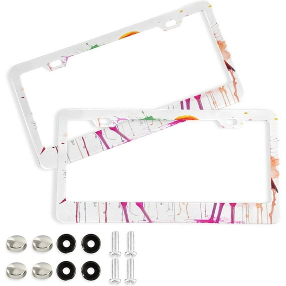 GZHJMY Watercolor Flamingos License Plate Frames Set of 2, Universal Aluminum License Plate Holders 2 Holes Car Tag Frames Automotive Exterior Accessories with Screw Caps Decorative