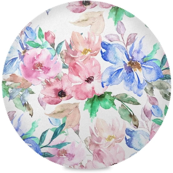 GZHJMY Watercolor Floral Pattern Round Placemats, Durable Non-Slip Table Mat Heat and Stain Resistant Placemat for Kitchen Table Outdoor BBQ Activities, 1PCS