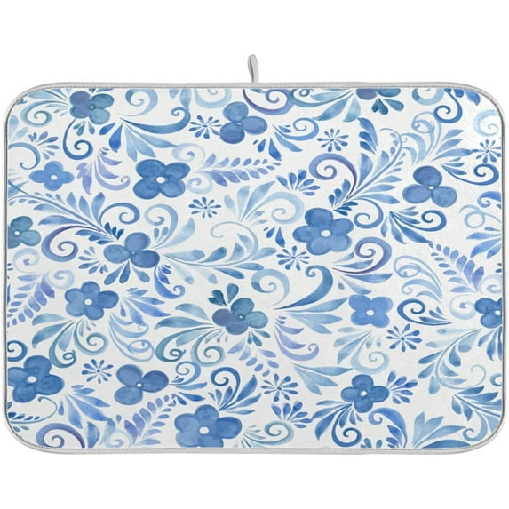 GZHJMY Watercolor Flower Dish Drying Mat for Kitchen Counter,Super Quick Absorbent Composite Sponge Dish Drying Pad,Heat Resistant Non-Slip Rack Tableware Mat (18x24Inch)for Dishes Coffee Machine Di