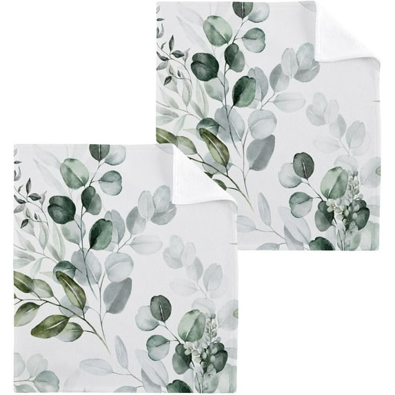 GZHJMY Watercolor Green Leaves Wash Cloth Set of 4, 12 x 12 Inch Cotton Baby Washcloths Absorbent and Super Soft Feel Fingertip Towel Face Towels for Bathroom, Gym, Spa