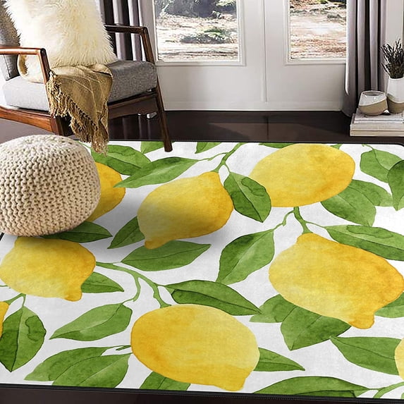 GZHJMY Watercolor Lemon Fruit Tree Area Rug Living Room Rugs - 5'3" x4 Abstract Large Soft Indoor Washable Rug Low Pile Carpet for Bedroom Dining Room Office Carpet Runner
