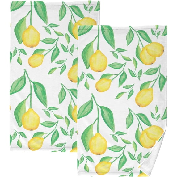GZHJMY Watercolor Lemon Pattern Hand Towels for Bathroom 1OO% Washcloth 2 pcs Face Towel 16 x 28 inch, Absorbent Soft & Skin-Friendly