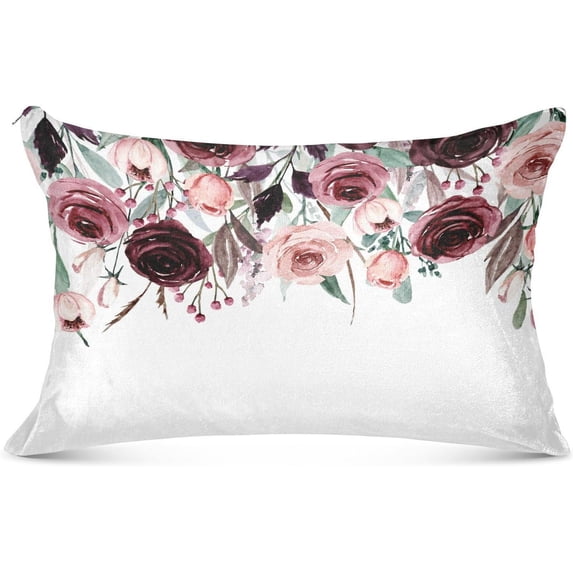 GZHJMY Watercolor Pink Purple Flowers Pillowcases, Soft and Cozy Decorative Pillow Cases with Hidden Zipper for Bedroom, Sofa, Couch, King Size 20x40 Inches（69）