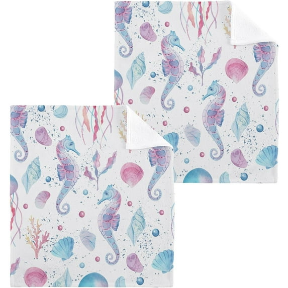 GZHJMY Watercolor Seahorse Wash Cloth Set of 4, 12 x 12 Inch Cotton Baby Washcloths Absorbent and Super Soft Feel Fingertip Towel Face Towels for Bathroom, Gym, Spa