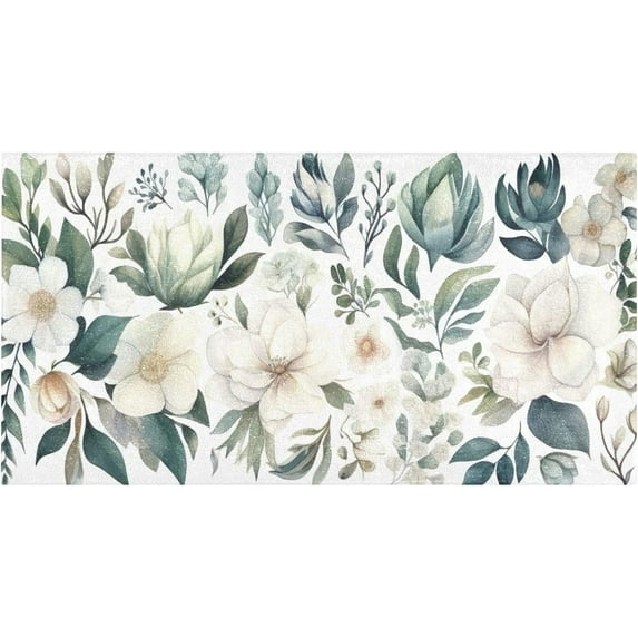 GZHJMY Watercolor White Floral Bathroom Rugs Bath Mat 39 x 20 Inch Non-Slip Extra Soft and Absorbent Shaggy Bath Carpet for Tub, Shower, Bathroom Carpet Runner