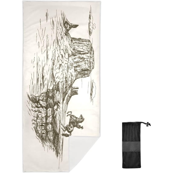 GZHJMY Western Desert Cowboy Quick Dry Beach Towel with Travel Bag, Super Soft Absorbent Oversized Travel Towel Lightweight Sand Free Bath Towel for Men Women, 31 x 71 Inch Bathroom Towels