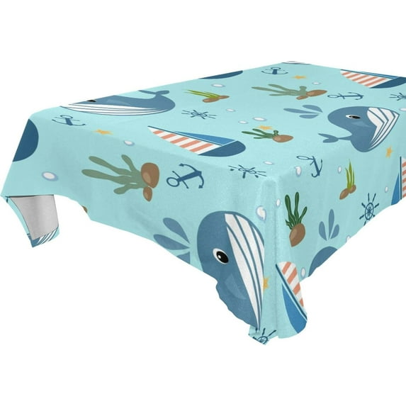 GZHJMY Whale Tablecloth, Rectangle Waterproof Washable Polyester Table Cover for Picnic Dinner Holiday Party Decor, 54 x 72 Inch