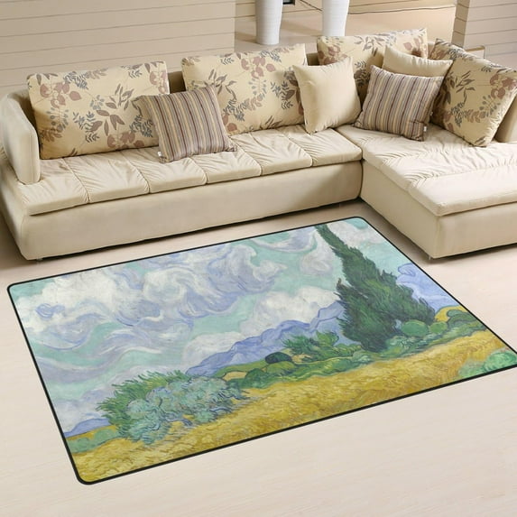 GZHJMY Wheat Field with Cypresses by Vincent Van Gogh Area Rug Rugs Non-Slip Floor Mat Doormats Living Room Bedroom 31 x 20 inches