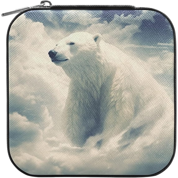 GZHJMY White Bear Leather Jewelry Box,Portable Mini Jewelry Case Traveling Jewelry Organizer for Rings Necklaces Bracelets Earrings