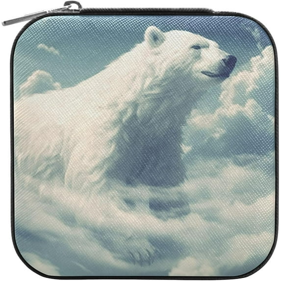 GZHJMY White Bear Leather Jewelry Box,Portable Mini Jewelry Case Traveling Jewelry Organizer for Rings Necklaces Bracelets Earrings