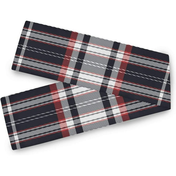 GZHJMY White Black Plaid1 Table Runner Machine Washable Polyester Table Runner Rectangle Reversible Dresser Scarves Table Decor 13 x 70 Inch