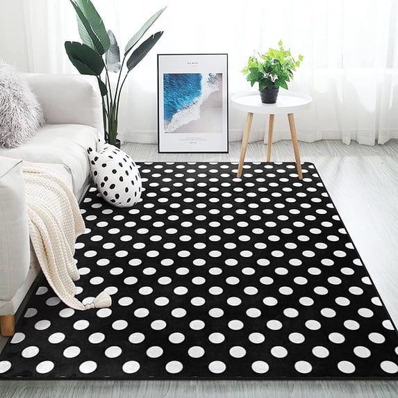 GZHJMY White Black Polka Dot Area Rug Living Room Rugs - 5'3" x4 Abstract Large Soft Indoor Washable Rug Low Pile Carpet for Bedroom Dining Room Office Carpet Runner